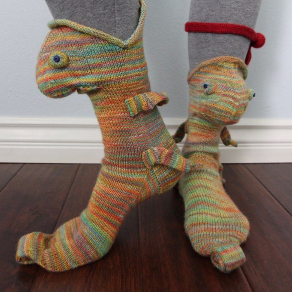 Voguable 1 Pair High-quality Cartoon Animal Shape Socks Cute Design Knit Crocodile Socks Winter Warm Indoor Floor Socks Gifts voguable