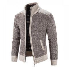 New Men's Sweater Coat Fashion Patchwork Cardigan Men Knitted Sweater Jacket Slim Fit Stand Collar Thick Warm Cardigan Coats Men voguable