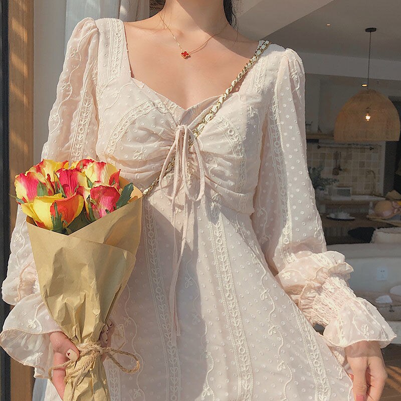 Voguable  Vintage Fairy Dress Women Elegant Designer Chiffon Dress Long Sleeve French Party Midi Dress Casual Women's Clothing Autumn 2022 voguable