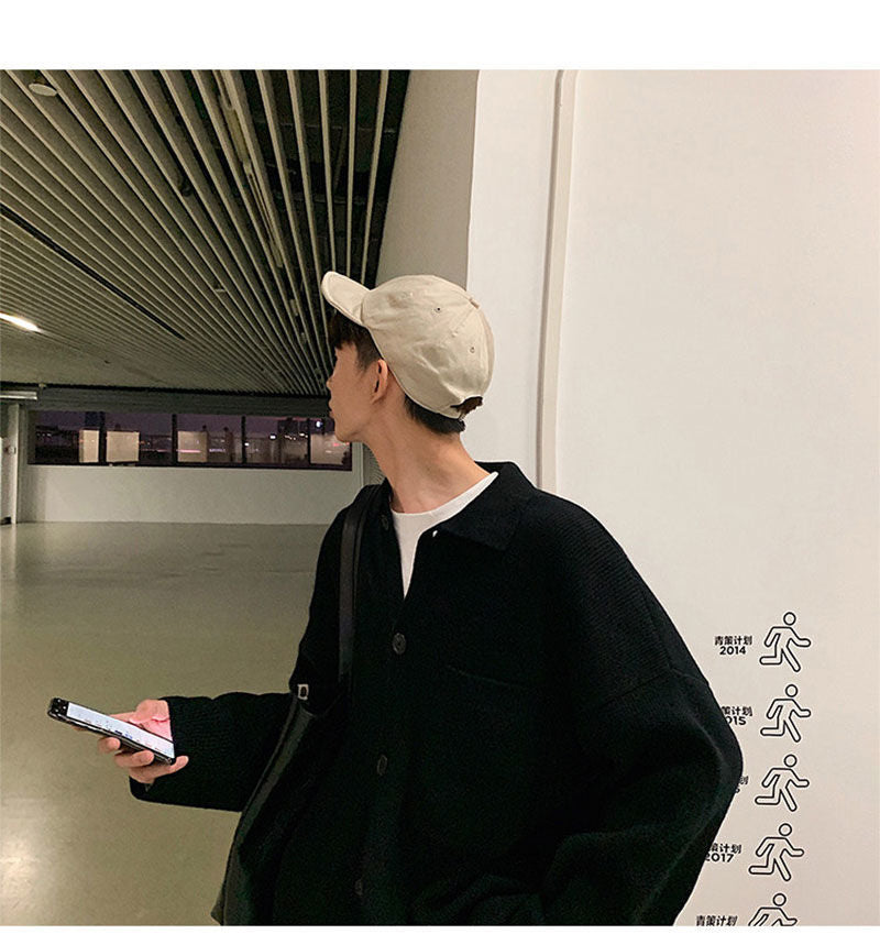 Voguable Oversize Cardigan Men Thick Ins Autumn and Winter Retro Loose Casual Button Solid Color Couple Knit Mens Cardigan Sweater Coat voguable