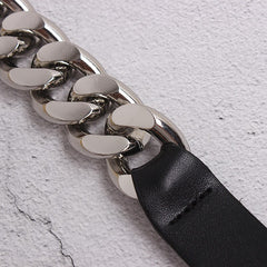 Women Black Pu Leather Metal Chain Stitch Necklace New Temperament Fashion Tide All-match Spring Autumn voguable