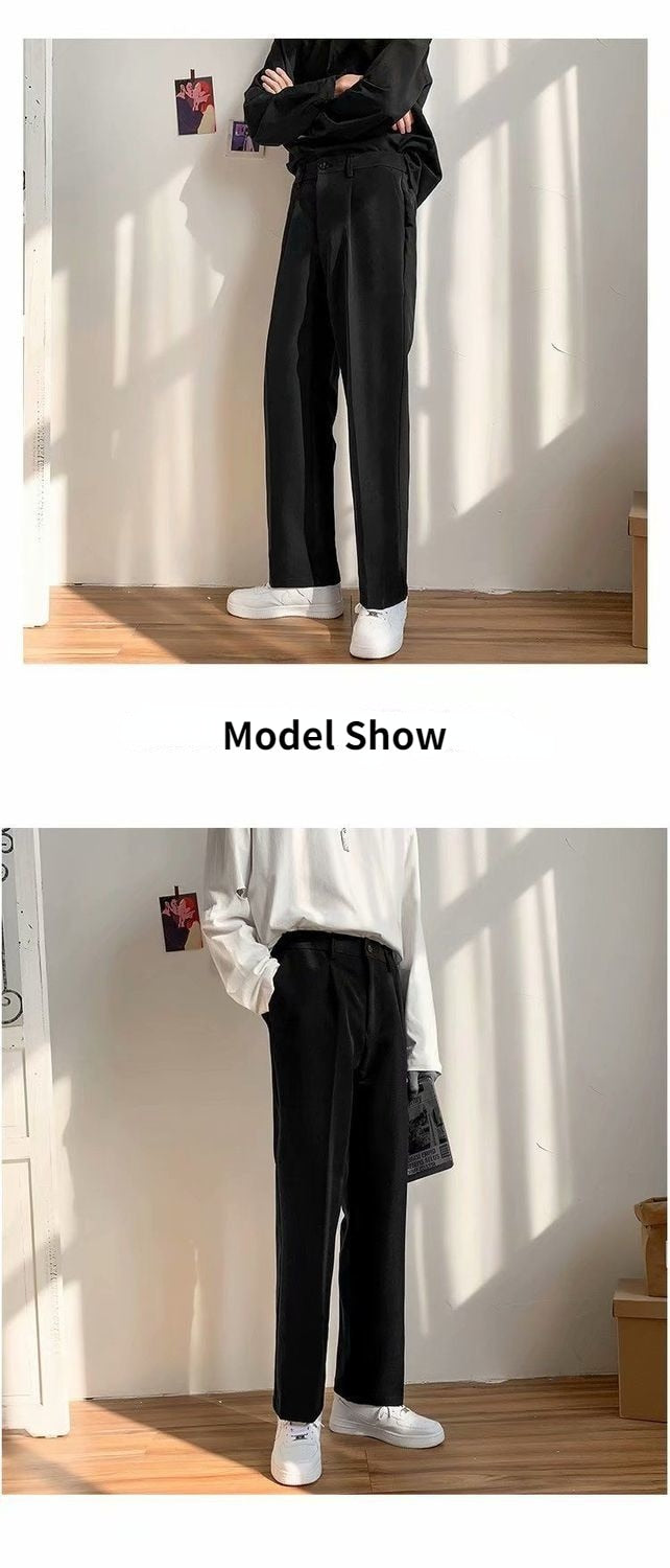 Voguable Ice Silk Men Suit Pants Loose Loose Drape Straight Leg Trousers for Men Thin Wide-leg Casual Ninth Pants Japanese Streetwear voguable