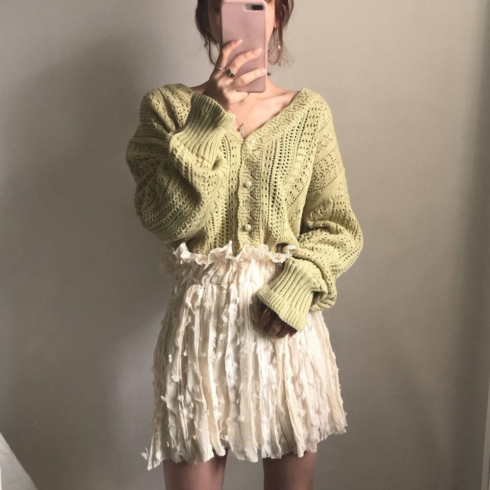 Voguable  Cropped Cardigan Women Spring Chic Hollow Out Elegant V-Neck Korean Vintage Femme Jumper White Sweet Girls Pearls Lady Knitwear voguable