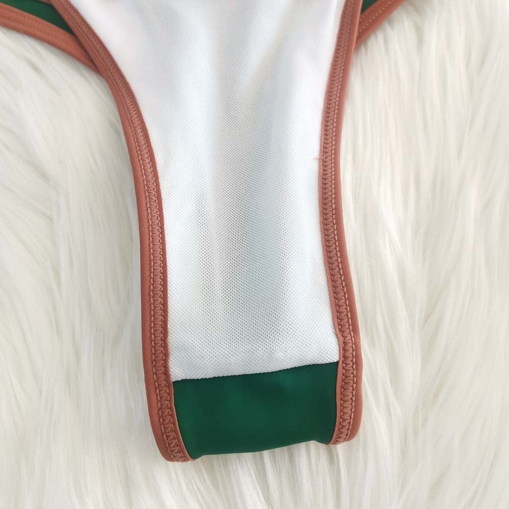 Voguable Vintage Retro Bikini Patchwork Swimsuit Thong Brazilian Sexy Swimwear Female 2021 New Summer Micro V-bar Green Bathing Suits voguable