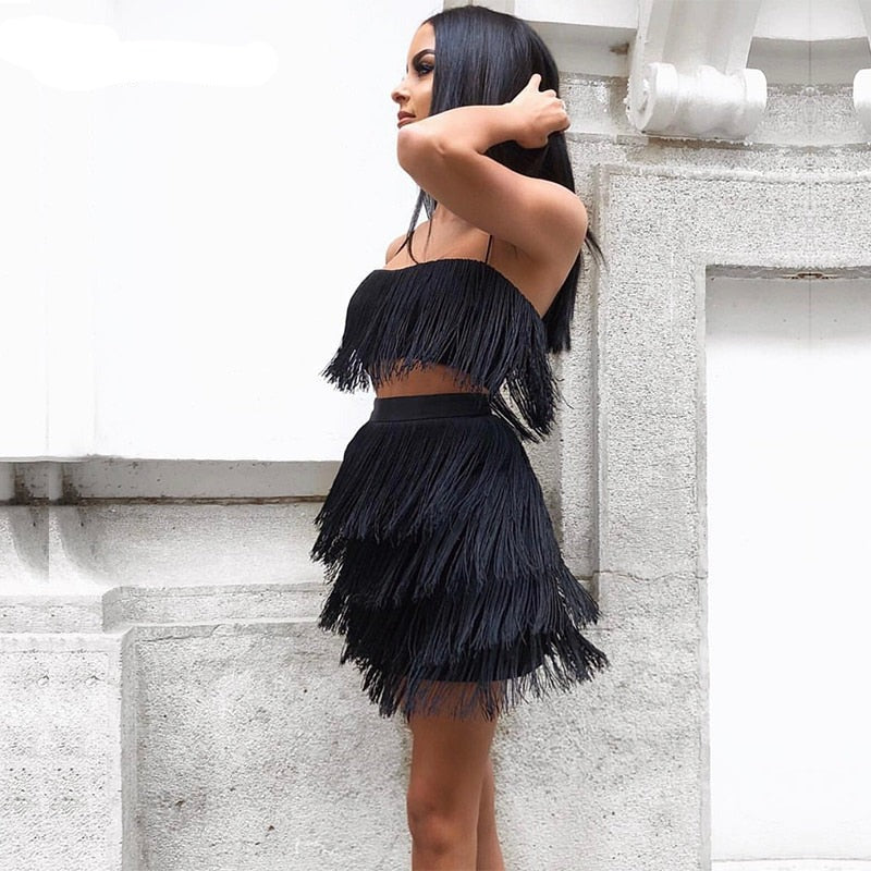 New Women Summer Tassel Dress Elegant Club Party Dress Sexy Off Shoulder Tassel Embellished Mini Fringe Dress voguable