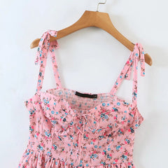 Voguable   Sweet Women Floral Print Sexy Sling Cake Dress Ladies Summer Holiday Chiffon Robe Short Vestido voguable