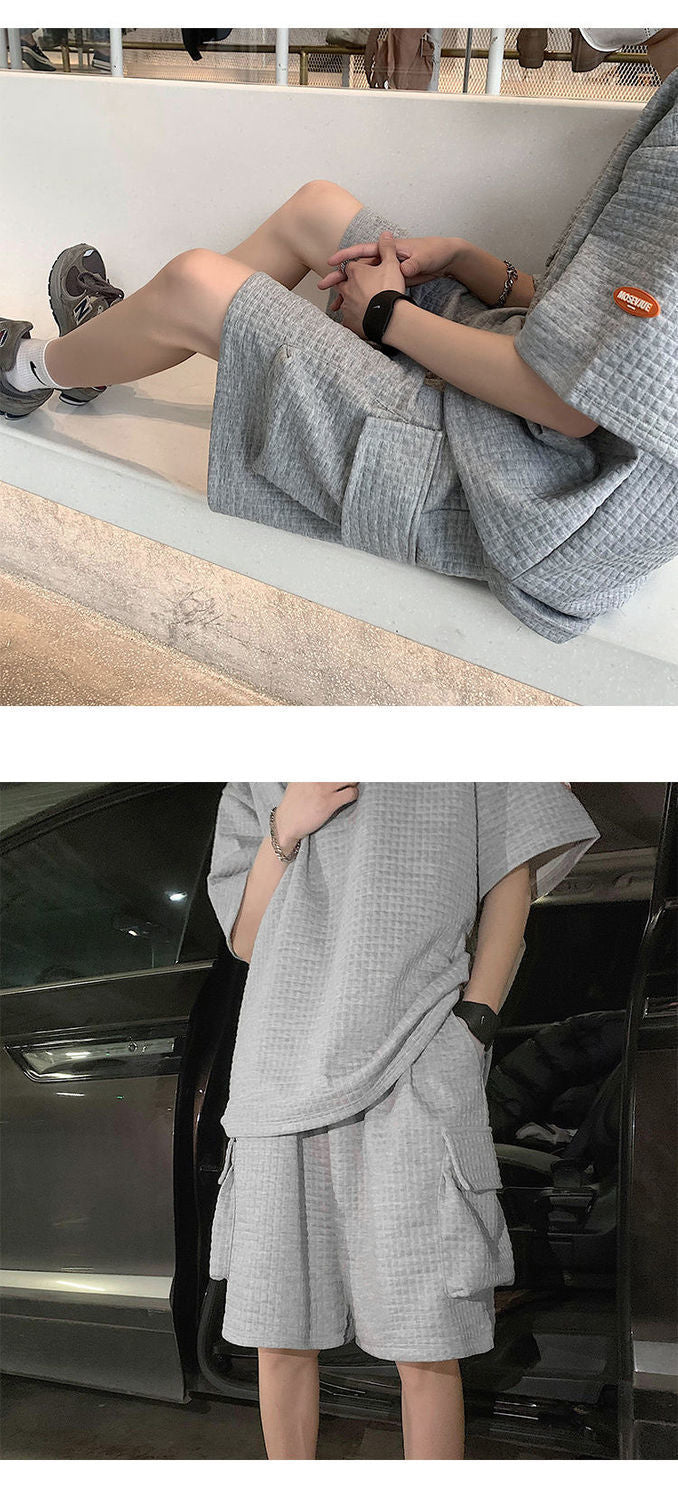 Voguable  Men Short Sleeve Tee Oversized T-shirts Men's Sets Male Chic Casual Clothing Summer Cargo Shorts Set Two Piece Loose Tracksuit voguable