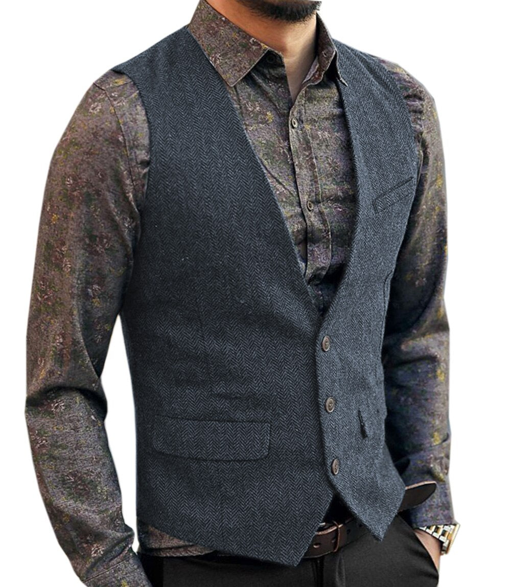 Voguable Men's Vest Suit Boutique Wool Tweed Slim Fit Leisure Cotton Male Gentleman Beckham Business Waistcoat For Wedding Groomsmen voguable