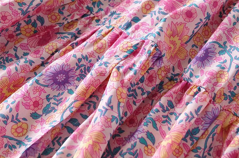 Vintage Chic Fashion Women Pink Floral Print Split Beach Bohemian Skirt High Elastic  A-Line Boho Rayon Maxi Skirts Femme voguable