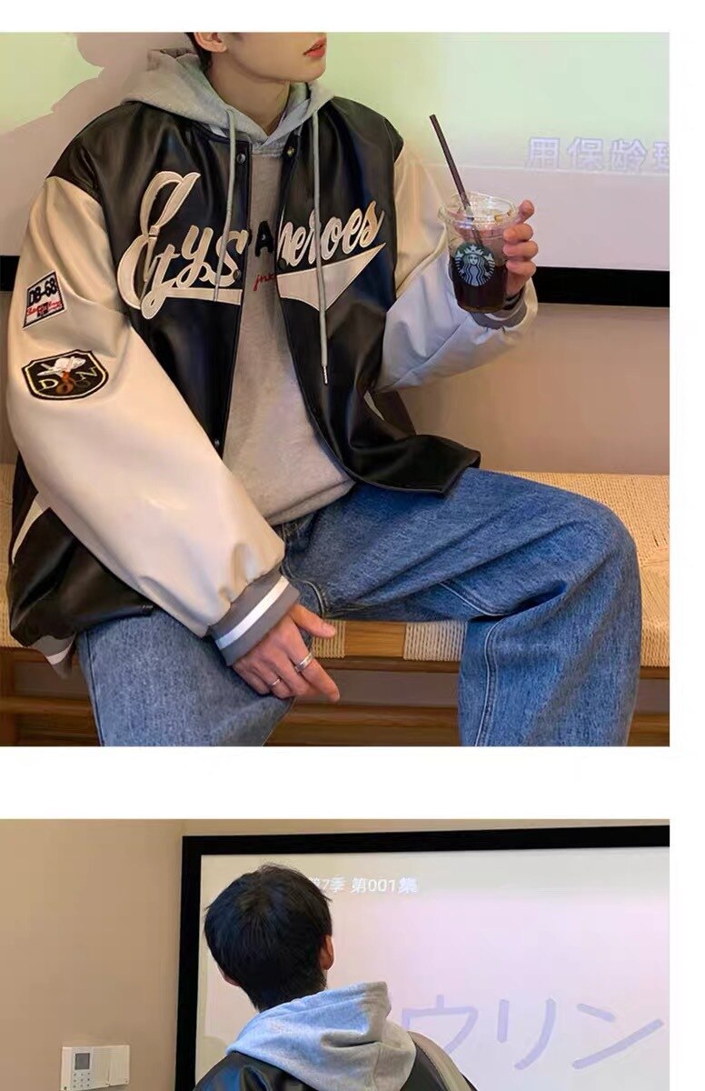 Voguable Men's Leather Jacket Coat Baseball Varsity Jacket Men Sweatshirts Men's Tracksuit Outerwear Korean Streetwear Hip Hop voguable