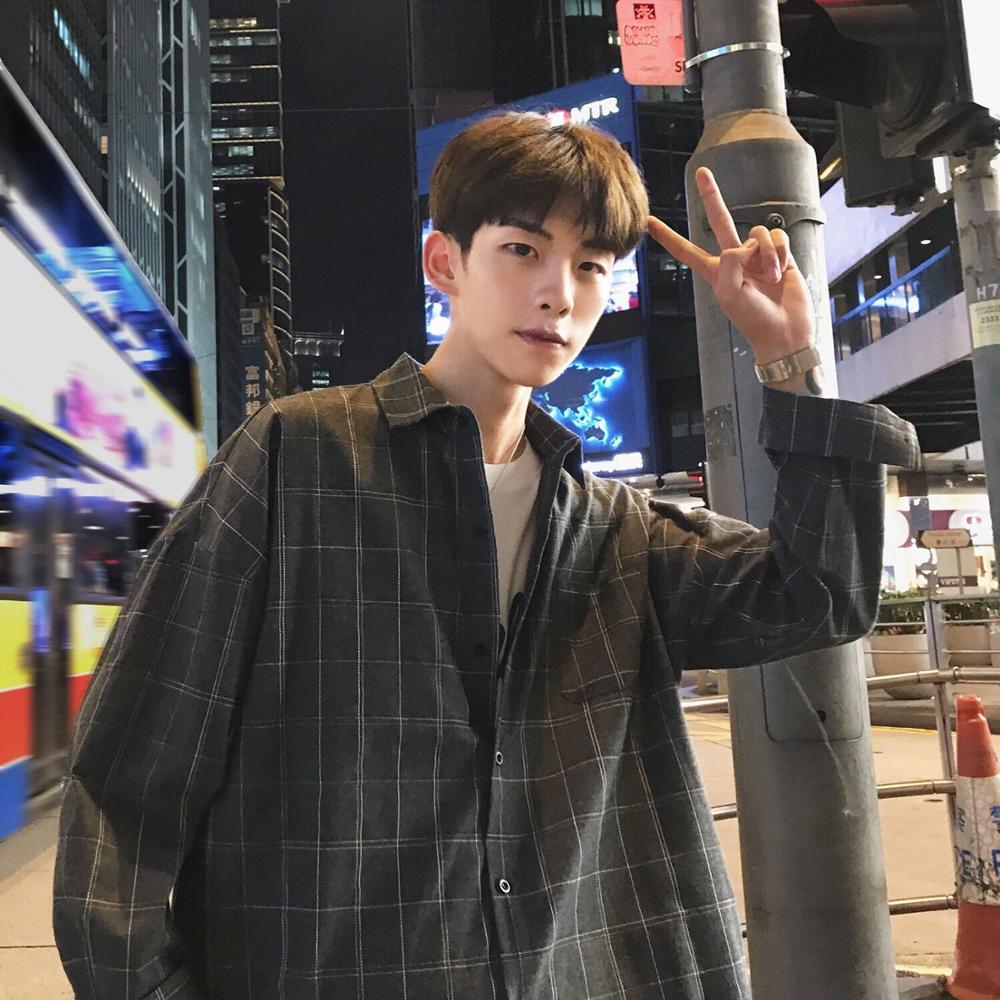 Voguable Plaid Shirt Men's Asia's Tide Brand Retro Ins Hong Kong Style Loose Long-sleeved Korean Jacket Youth All-match Shirt voguable