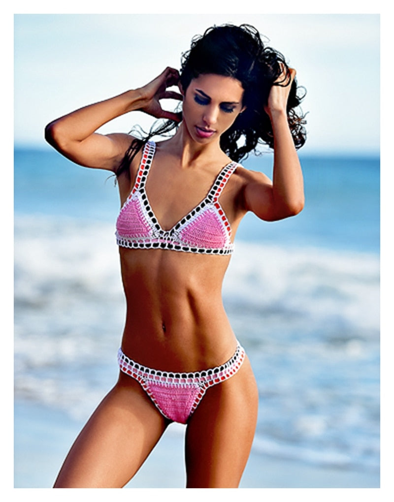 VOGUABLE 2022 New Women Hand Crochet Bikini Bandage Swimsuit Female Handmade Knit Push Up Swimwear Bra Triangle Beachwear Bathing Suit voguable