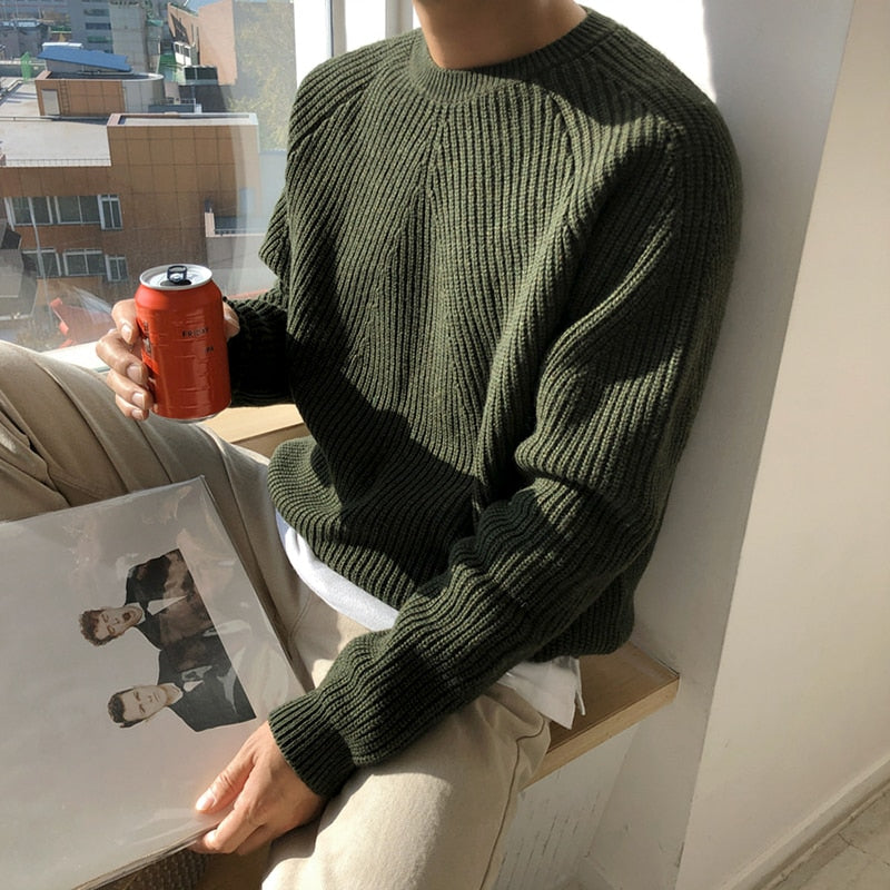 Men's wear classic round collar Sweater Korean fashion loose kintted tops for male autumn winter new warm clothes voguable
