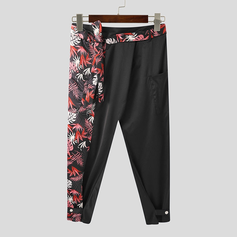 Voguable American Style New Men's Trousers Loose Comeforable Casual Solid Color Pantalons Stitching Printed Wide-leg Pants S-5X voguable