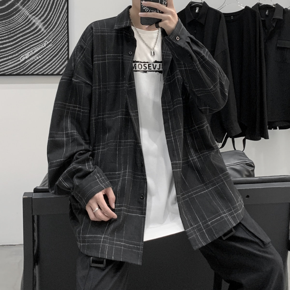 Voguable  Long Sleeve Plaid Shirt Men's casual Shirt high quality shirts men clothing japanese streetwear fashion The new listing 2021 voguable