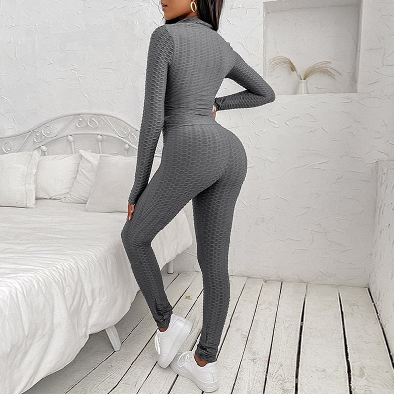 Spring Autumn Outfits Set 2 Pieces Suit Tracksuit Female Solid Color Long Sleeve Crop Tops with Zipper Long Pants for Women Fall voguable