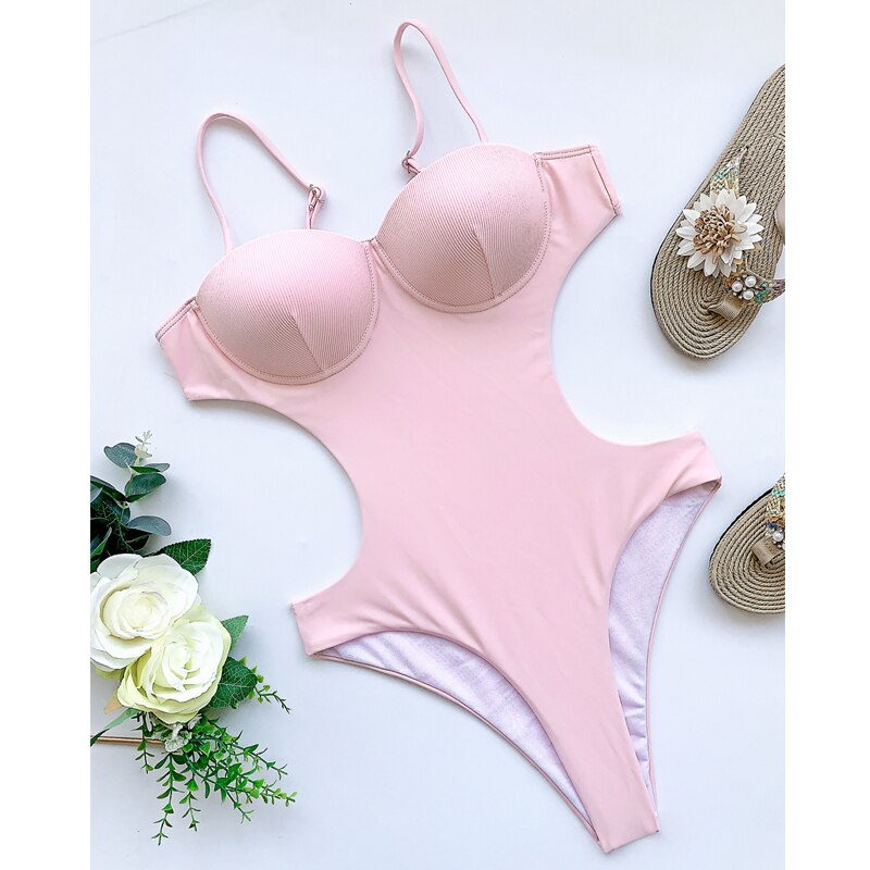 Voguable 2022 Backless one piece swimsuit Solid swimwear female Sexy monokini Push up bodysuit Underwired bathing suit biquini voguable