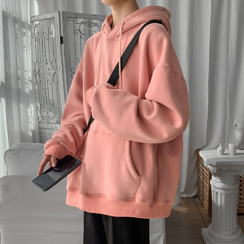 Harajuku Basic Hoodies Men Casual Hooded Sweatshirts Solid Color Oversized Hoodie Male Loose Pullovers Tops voguable