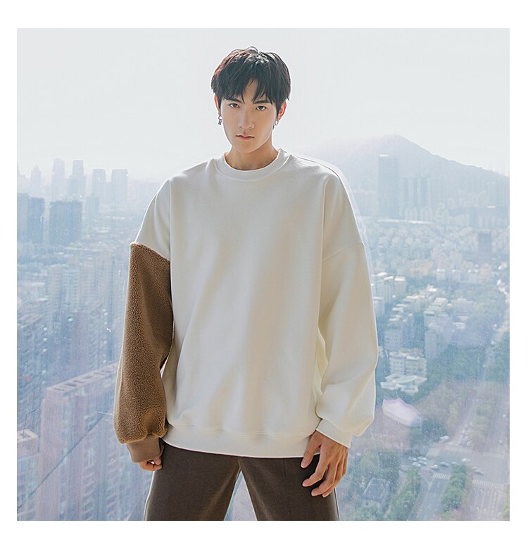 Voguable Plus Velvet Thick Autumn And Winter Round Neck Long-Sleeved Lamb Hair Embroidery Flocking Comic Bear Loose Lazy Style Sweatshirt voguable