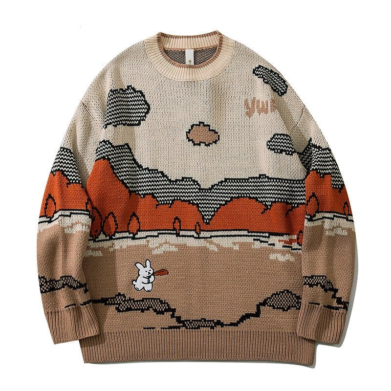 Voguable Harajuku vintage rabbit ugly sweater streetwear pullover men super cute anime knitwear sweating video hip hop grandpa sweater voguable