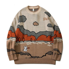 Voguable Harajuku vintage rabbit ugly sweater streetwear pullover men super cute anime knitwear sweating video hip hop grandpa sweater voguable