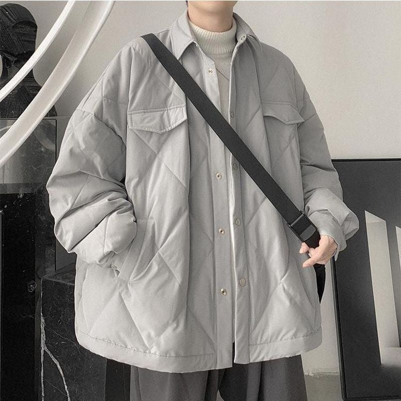 Voguable Japan casual men's winter new jacket cotton lapel thick loose warm cotton padded jacket simple unisex preppy solid home wear top voguable