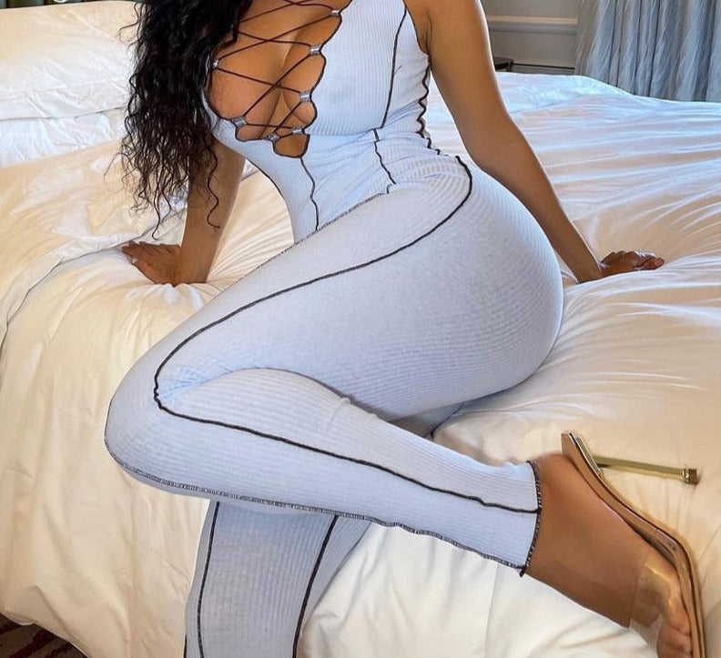 Voguable  Sleeveless Solid Bodycon Ruched Ribbed Sexy Jumpsuit Summer Women Fashion Romper Body voguable