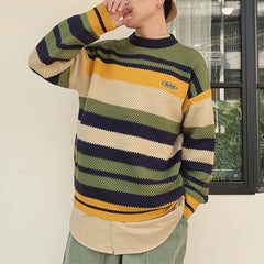 Voguable 2022 Winter Men And Women's ins All-match knitwear Pullover Striped Patchwork Panelled Warm Sweaters Soft All-match Retro Harajuku Trendy Male Chic Streetwear Fall Tops voguable
