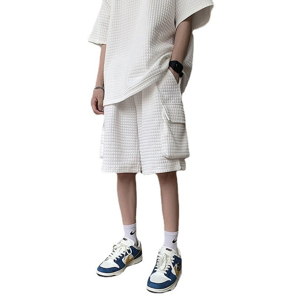 Voguable  Men Short Sleeve Tee Oversized T-shirts Men's Sets Male Chic Casual Clothing Summer Cargo Shorts Set Two Piece Loose Tracksuit voguable