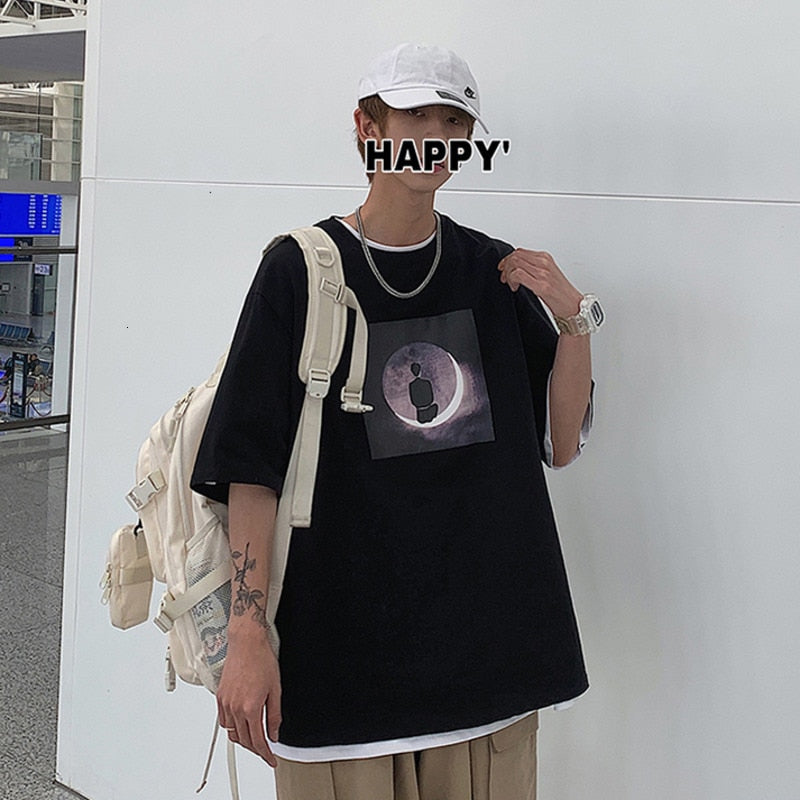 Voguable  Lonely Boy Graphic Men's Tshirt Short Sleeve T-shirt Fashion Casual Oversize T Shirt Cotton Male Korean Men's Clothing voguable