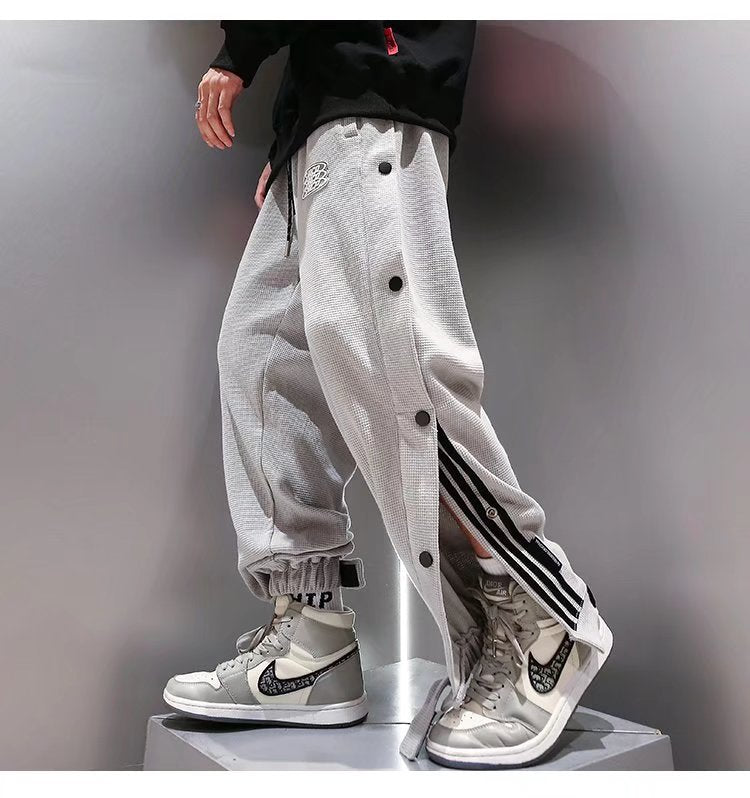 Voguable  Japanese Fashion Men Hip Hop Pants Thin Spring Summer Button Both Side Trousers Unique Design Teenager Loose Straight Trousers voguable