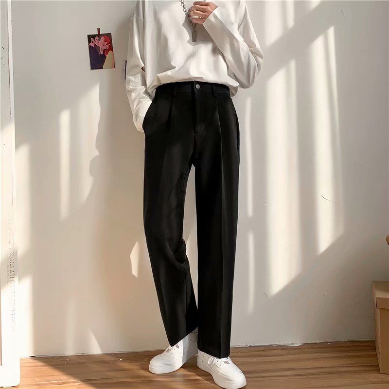 Voguable Ice Silk Men Suit Pants Loose Loose Drape Straight Leg Trousers for Men Thin Wide-leg Casual Ninth Pants Japanese Streetwear voguable