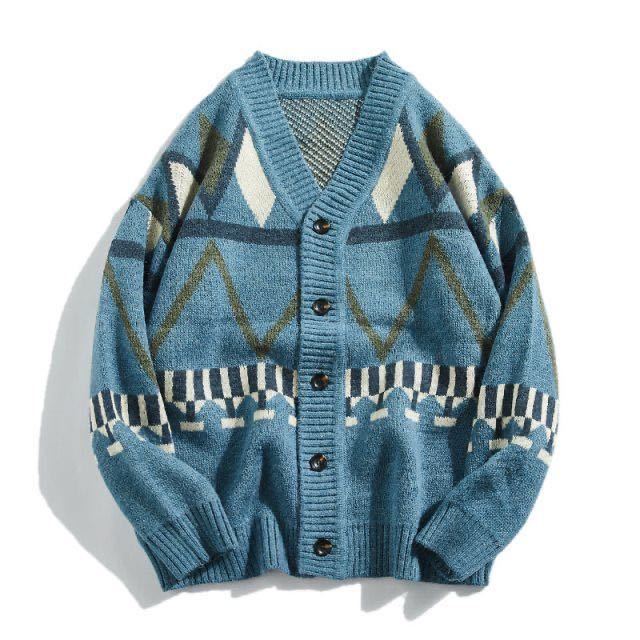 Voguable Men Cardigan Autumn Male Outwear Mens Sweaters V-neck Argyle Retro Japanese Trendy All-match Casual Cozy Ulzzang Preppy Chic Ins voguable
