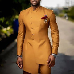Voguable Brown Jodhpuri Suit with Stand Collar 2 Piece Formal Wedding Groom Tuxedo Male Fashion Jacket Pants New Arrival voguable
