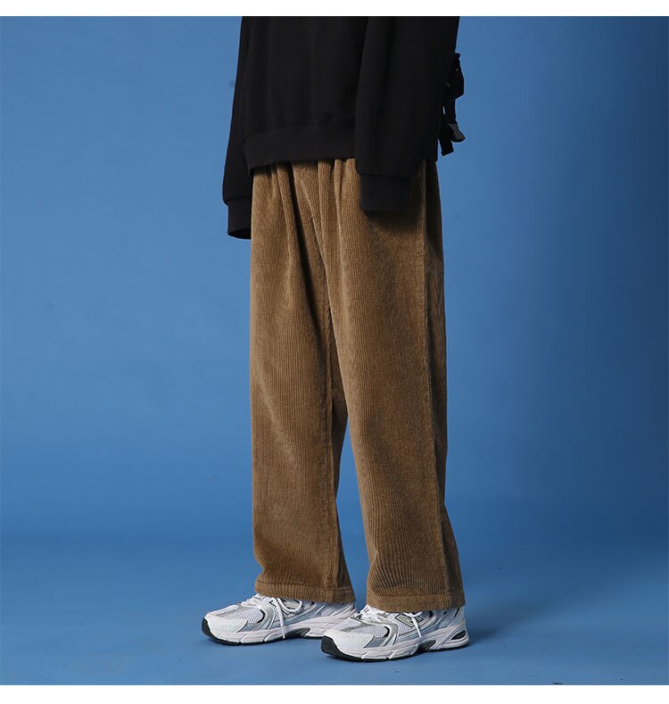 Autumn/winter Corduroy Pants Men's Fashion Casual Pants Men Streetwear Loose Hip-hop Straight Wide-leg Pants Mens Trousers M-3XL voguable