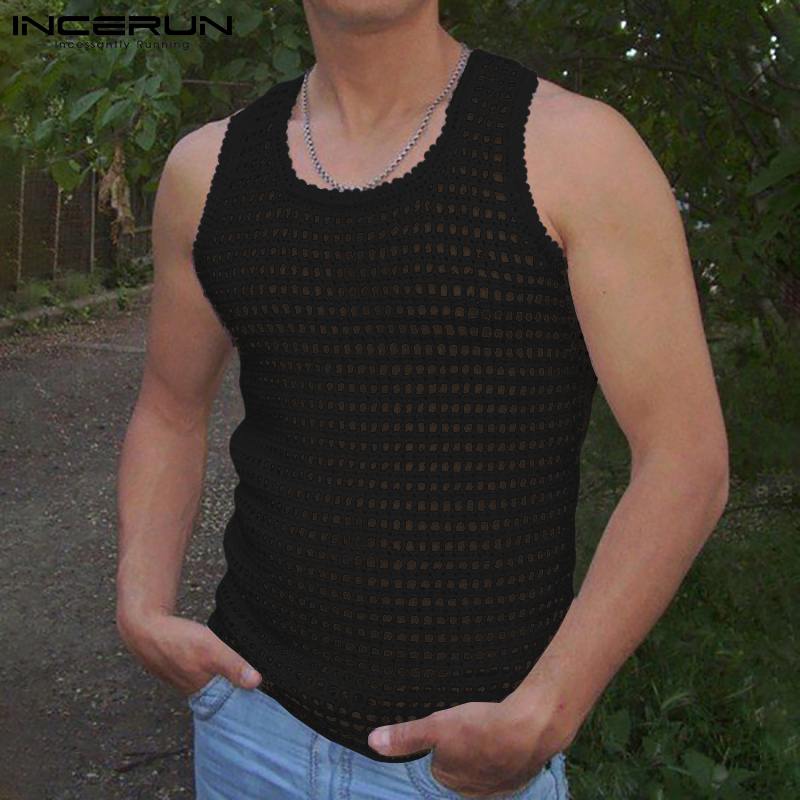 Voguable  Fashion America Style New Men's Sexy Mesh Sleeveless Vests See Through Breathable Leisure Wear Stretch Tank Tops S-5XL 7 voguable