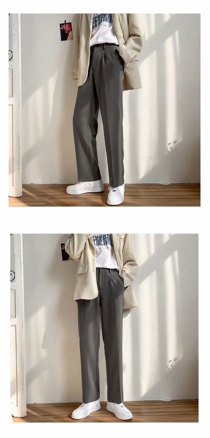 Voguable Ice Silk Men Suit Pants Loose Loose Drape Straight Leg Trousers for Men Thin Wide-leg Casual Ninth Pants Japanese Streetwear voguable