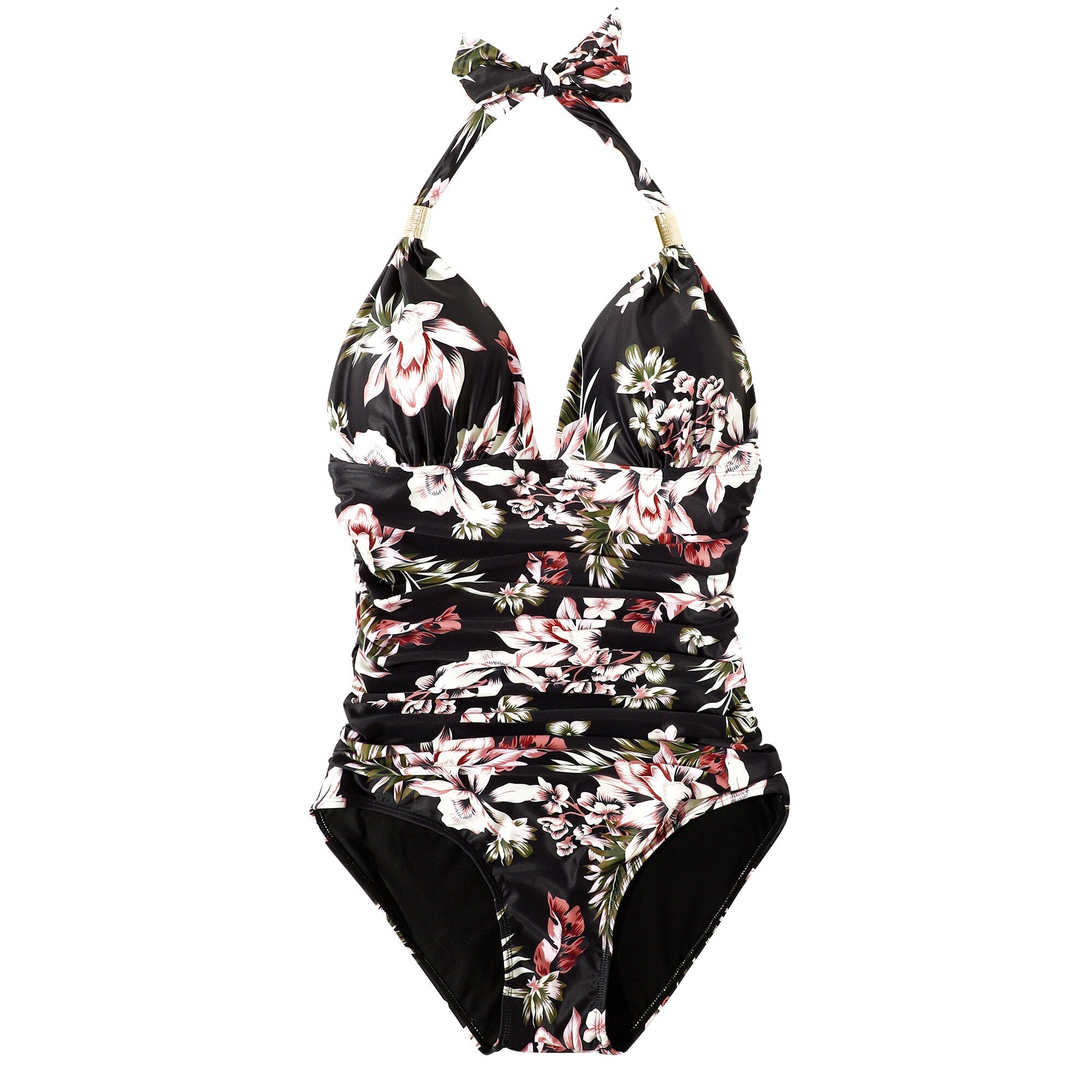 Voguable One Piece Swimsuit Women Solid Bathing Suit Halter Bodysuit Push Up Swimsuit Monokini Beachwear Plus Size Swimwear Tankini 2022 voguable