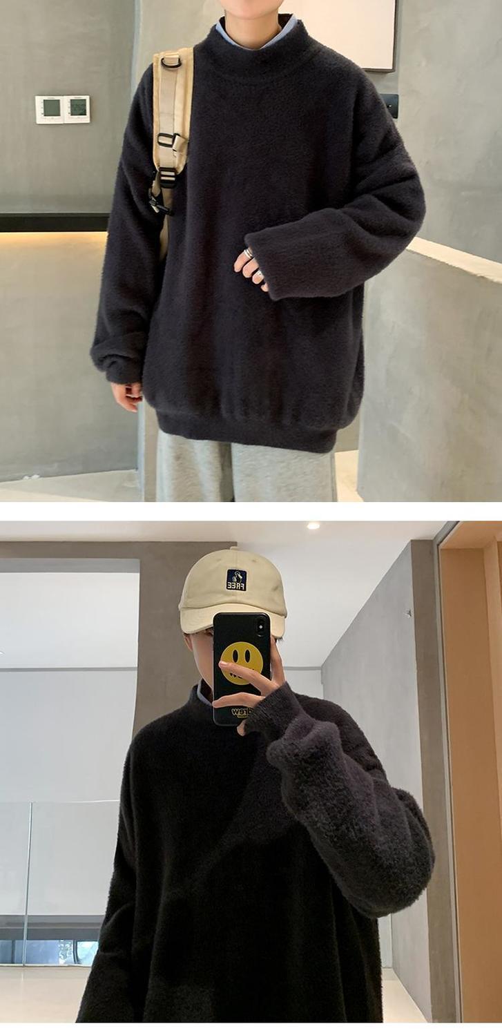Voguable Autumn and Winter Fleece Men's Sweatshirt Loose Half High Collar Solid Color Trend Korean Wild Warm Lamb Velvet Sweater Men voguable