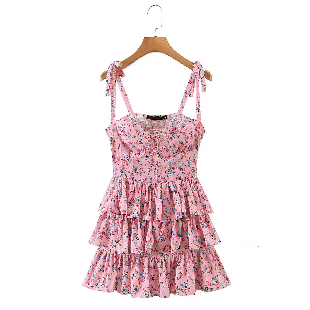 Voguable   Sweet Women Floral Print Sexy Sling Cake Dress Ladies Summer Holiday Chiffon Robe Short Vestido voguable