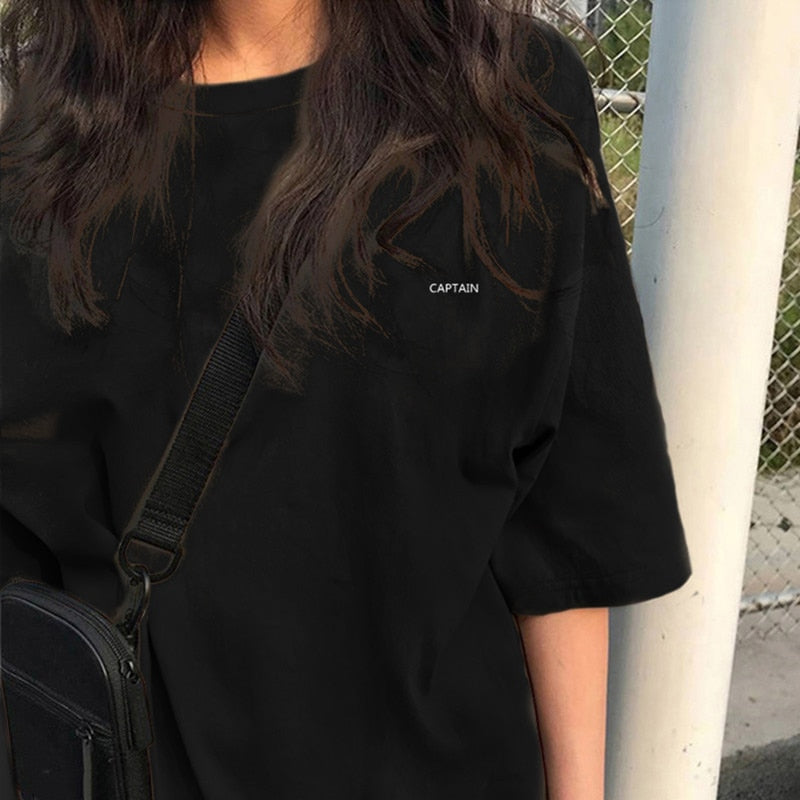 Voguable  BF Style Women T Shirt Short Sleeve O-neck Female Tops Tees Embroidery Solid Color Casual Loose Summer tshirt  New voguable