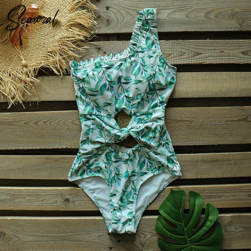Voguable 2022 Sexy One Piece Swimsuit One Shoulder Bandage Swimsuits Printi Swimwear Women Backless Bathing Suit Beachwear Monokini Swim voguable