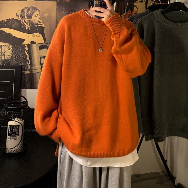 Voguable Solid Color Men's Winter Sweater Oversize Harajuku Pullover O-Neck Warm Korean Style Male Sweater Men's Clothing voguable