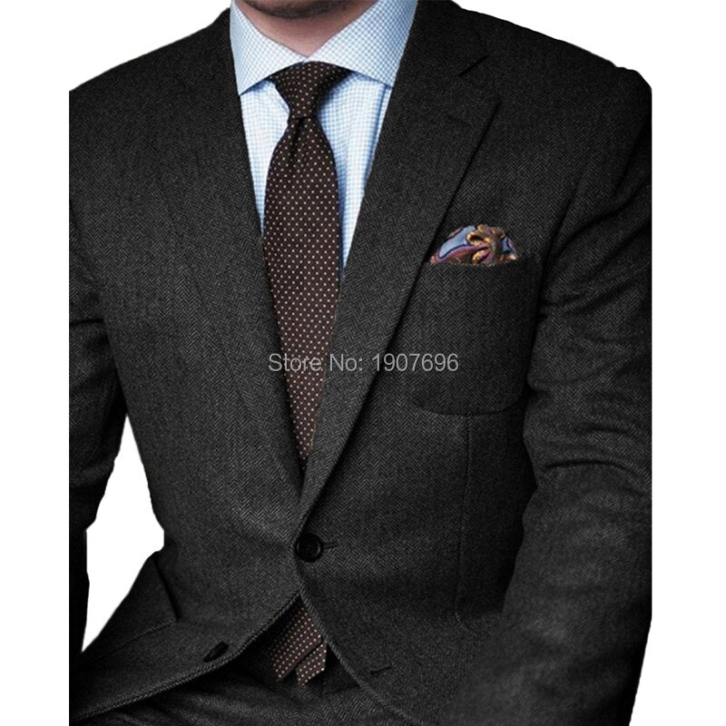 Voguable Brown Herringbone Tweed Casual Men Suits for Winter 2 Piece Wedding Groomsmen Tuxedo Male Set Jacket with Pants New Fashion voguable