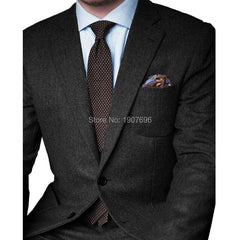 Voguable Brown Herringbone Tweed Casual Men Suits for Winter 2 Piece Wedding Groomsmen Tuxedo Male Set Jacket with Pants New Fashion voguable