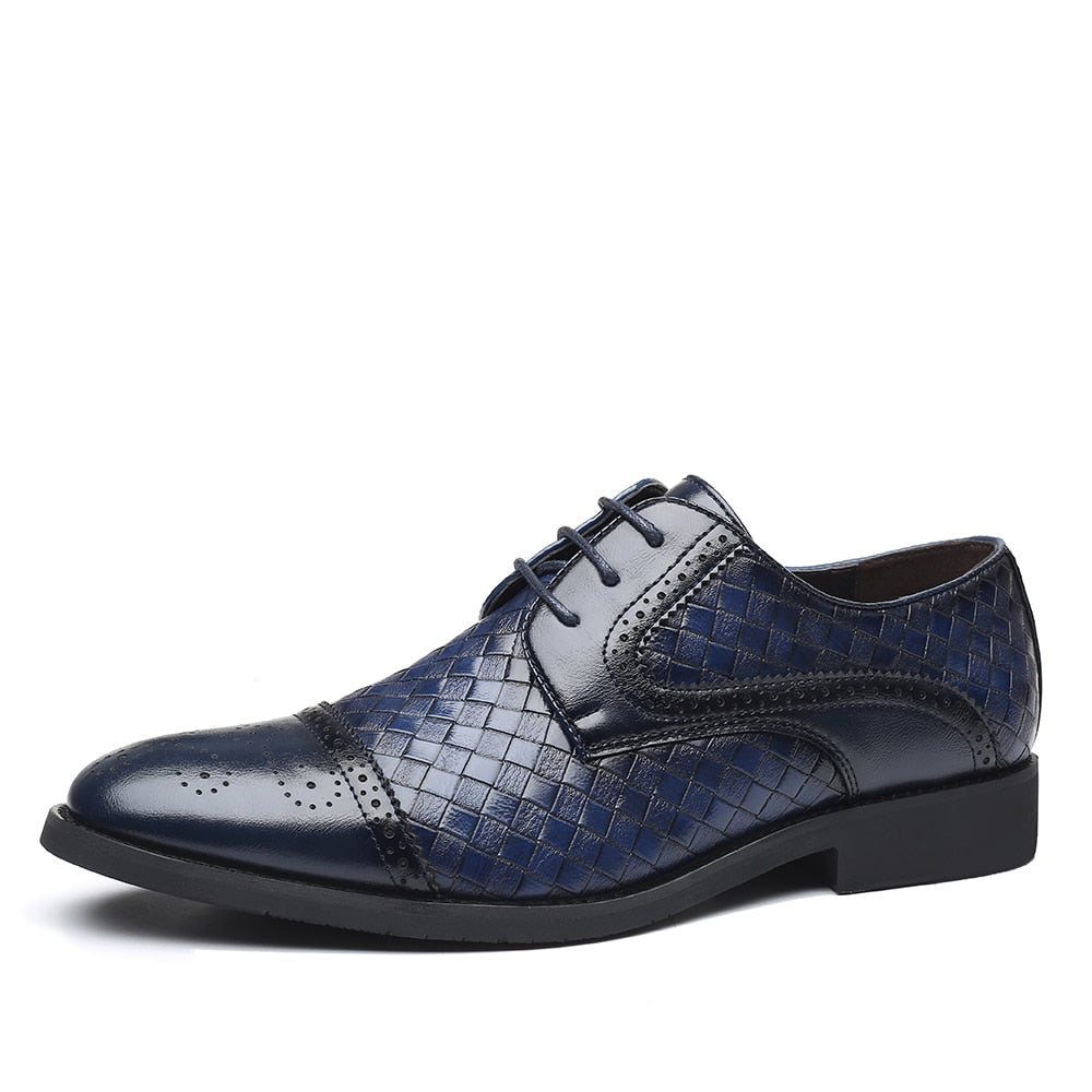 Weaving Formal Shoes For Men Brown Leather Men's Shoes Fashion Stitching Elegant Mans Autumn Footwear Male Wedding Shoes voguable