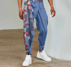 Voguable American Style New Men's Trousers Loose Comeforable Casual Solid Color Pantalons Stitching Printed Wide-leg Pants S-5X voguable