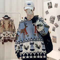 Voguable 2022 New Male Fashion Brand Sweater For Mens Loose  Jumpers Knitwear Warm Autumn Christmas Deer Sweater Casual Clothing voguable