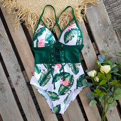 Voguable 2022 New Abdomen Control Wasit Push Up Swimsuit Print Swimwear Vintage Retro Bathing Suits Bodysuit Beach Wear Backless XXL voguable