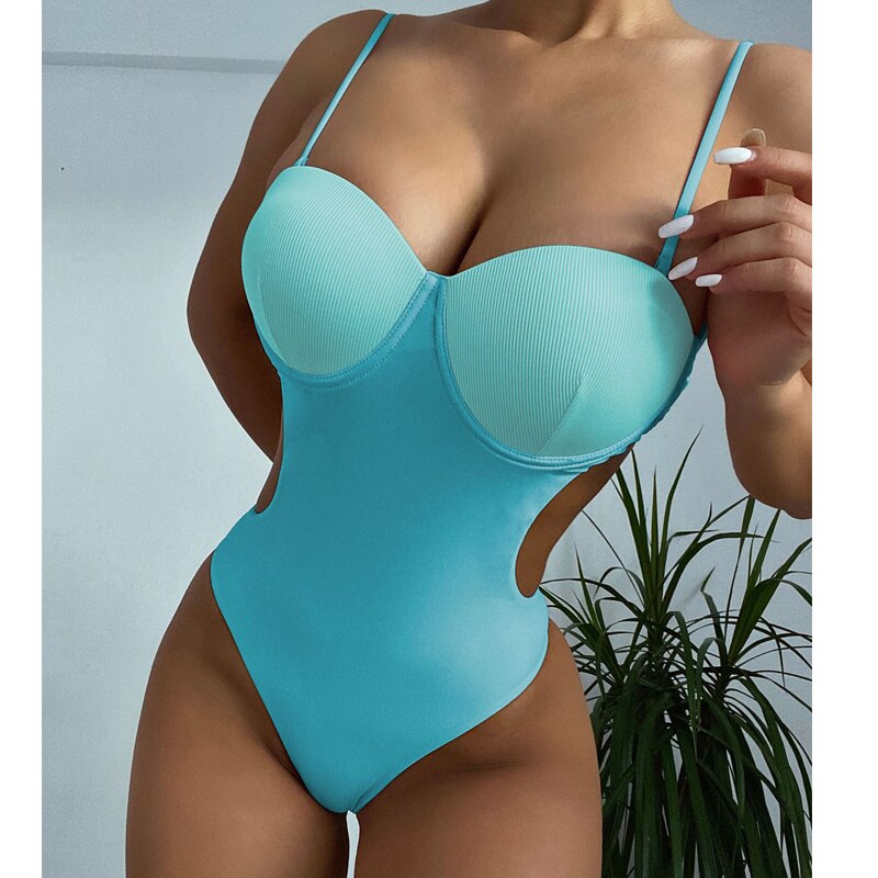 Voguable 2022 Backless one piece swimsuit Solid swimwear female Sexy monokini Push up bodysuit Underwired bathing suit biquini voguable